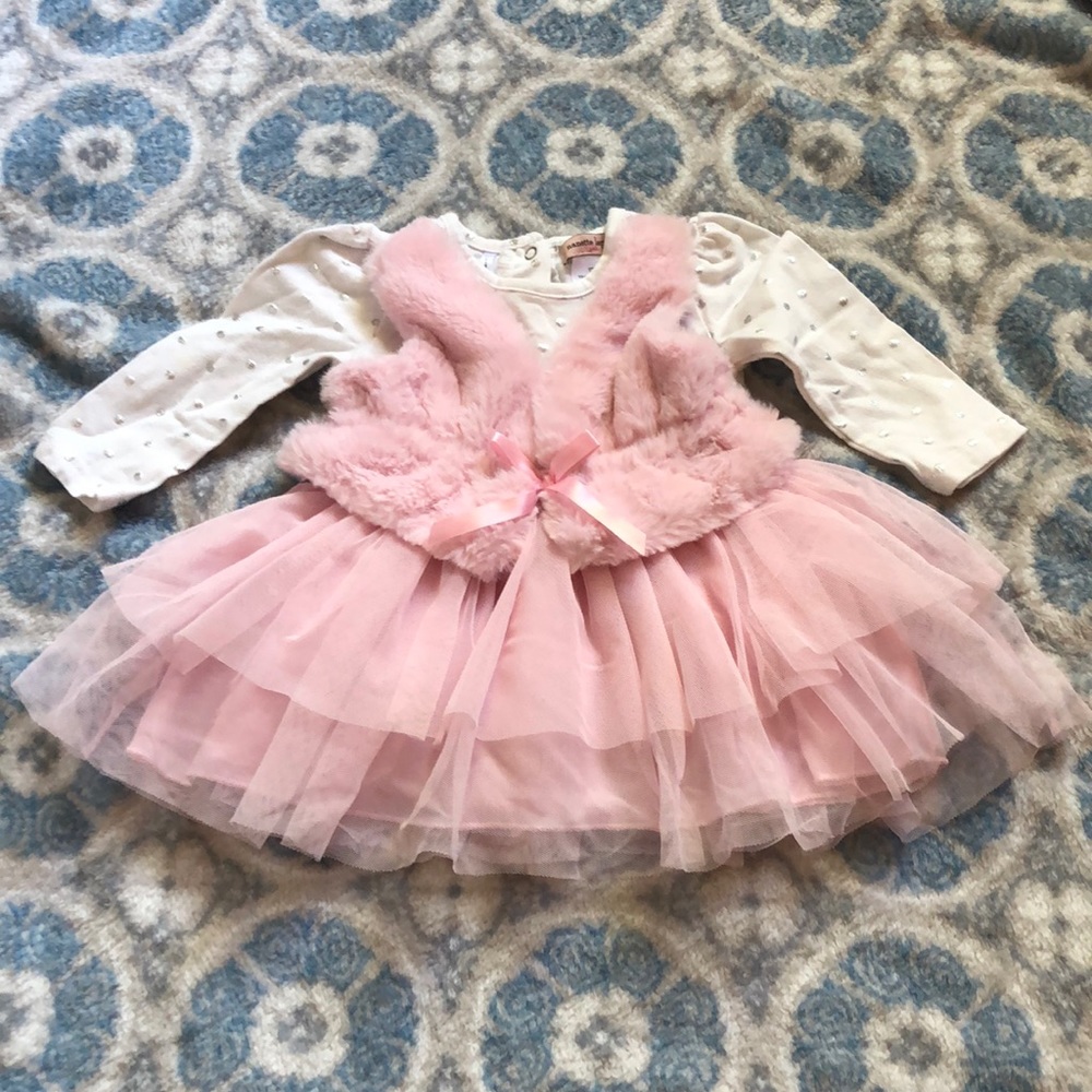 Cute white, silver and pink winter dress.